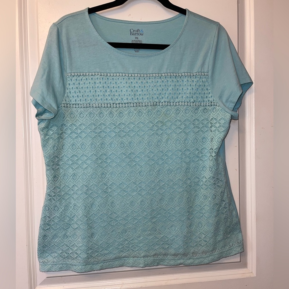 Croft & Barrow Women’s Petite XL Short Sleeve Lace-Detail Top